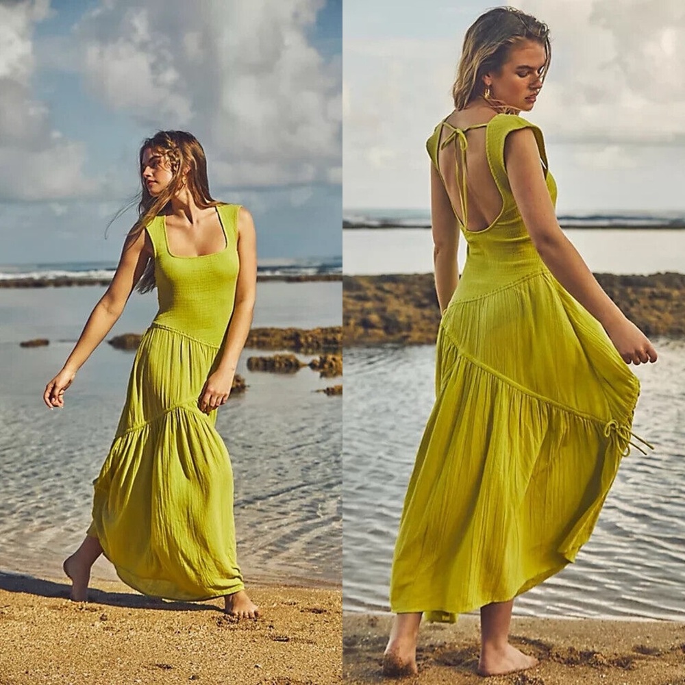 Free People Chartreuse Midi Dress
